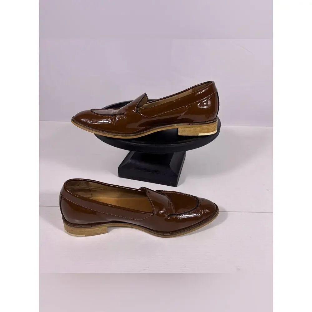 Everlane Patent Leather Loafers Brown Italian Made Slip On Flats 6.5